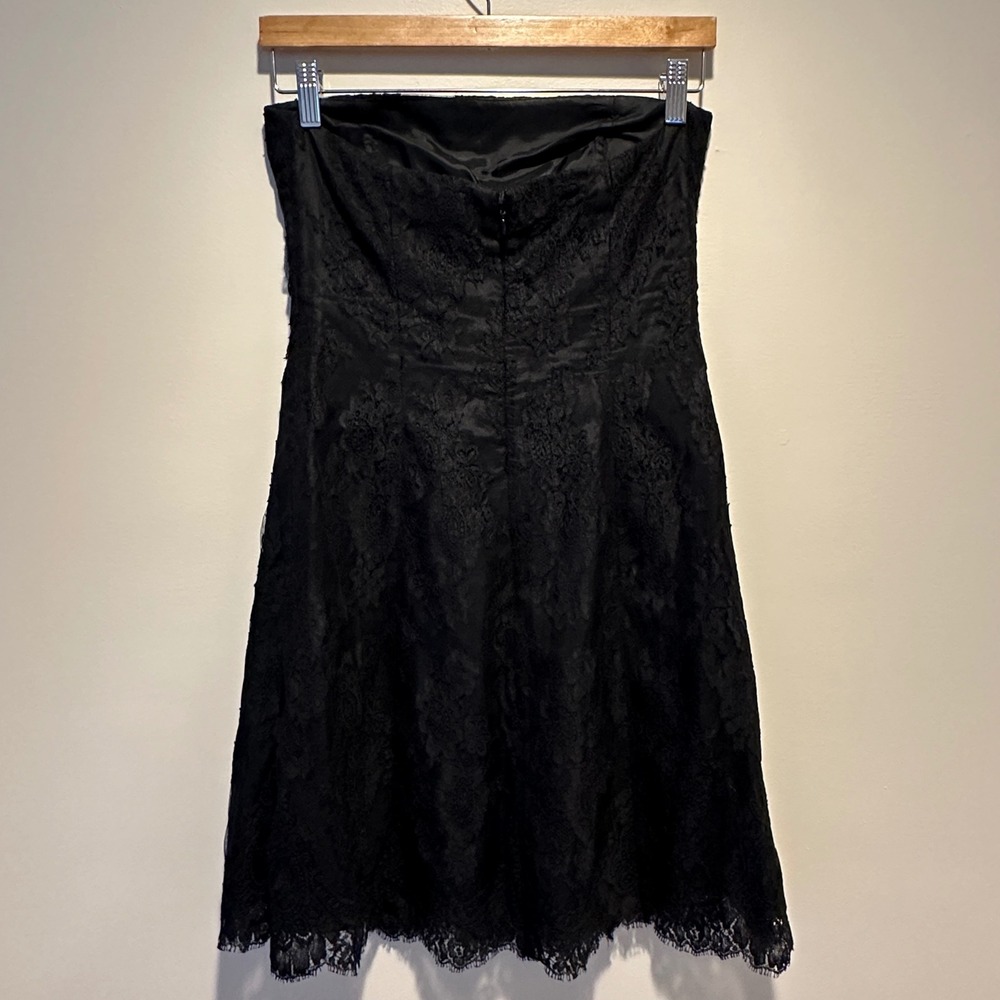 VTG Shoshanna Janie Lace Strapless Mini Dress Womens 4 Black Floral LBD Cocktail - Picture 7 of 13